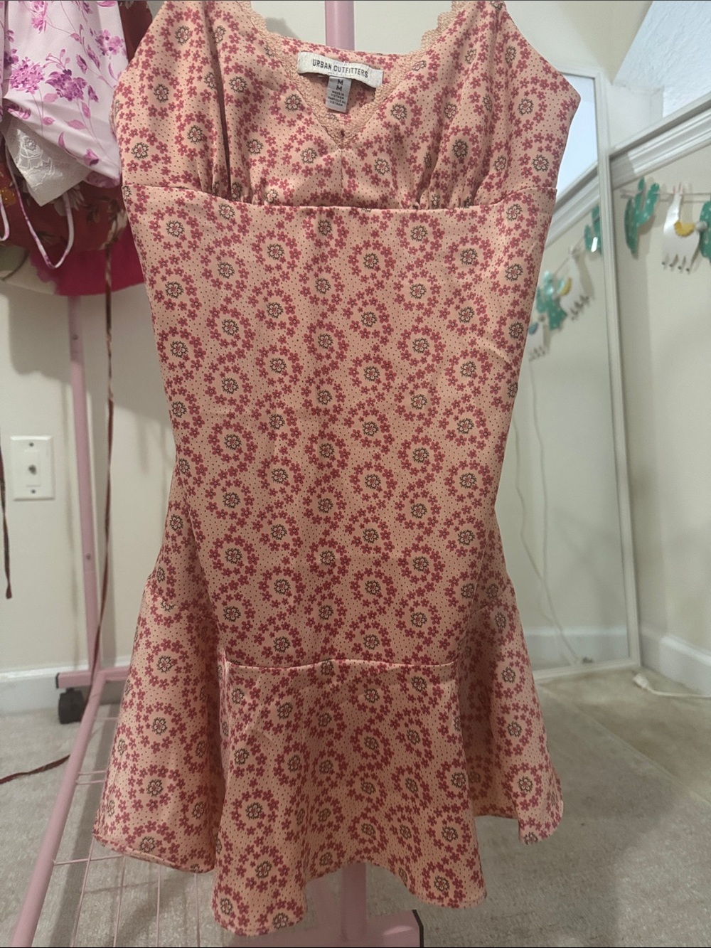 Urban Outfitters Pink Floral Fit & Flare Mini Dress